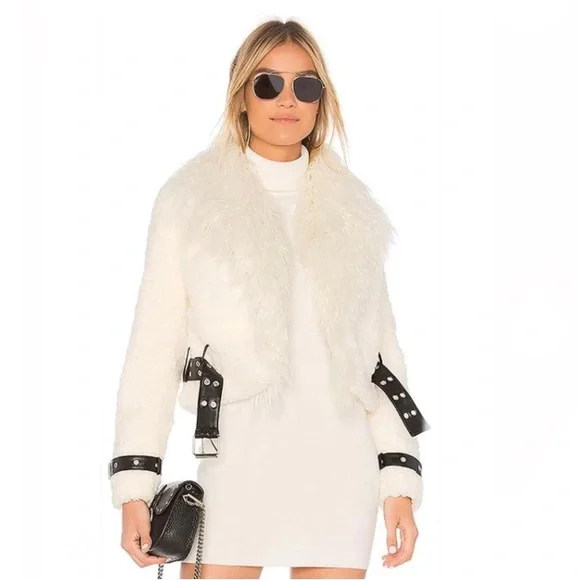 REVOLVE EAVES Caden Faux Fur Jacket in Coconut Size S - Picture 2 of 7